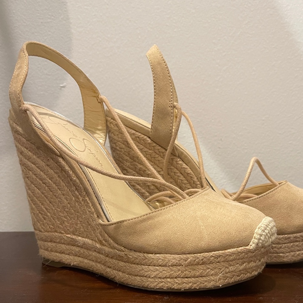 Jessica Simpson platform beige ankle tie espadrilles